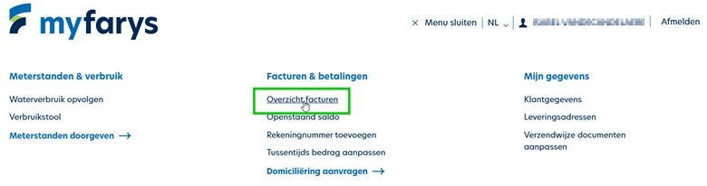 MyFarys - Menu - Overzicht facturen